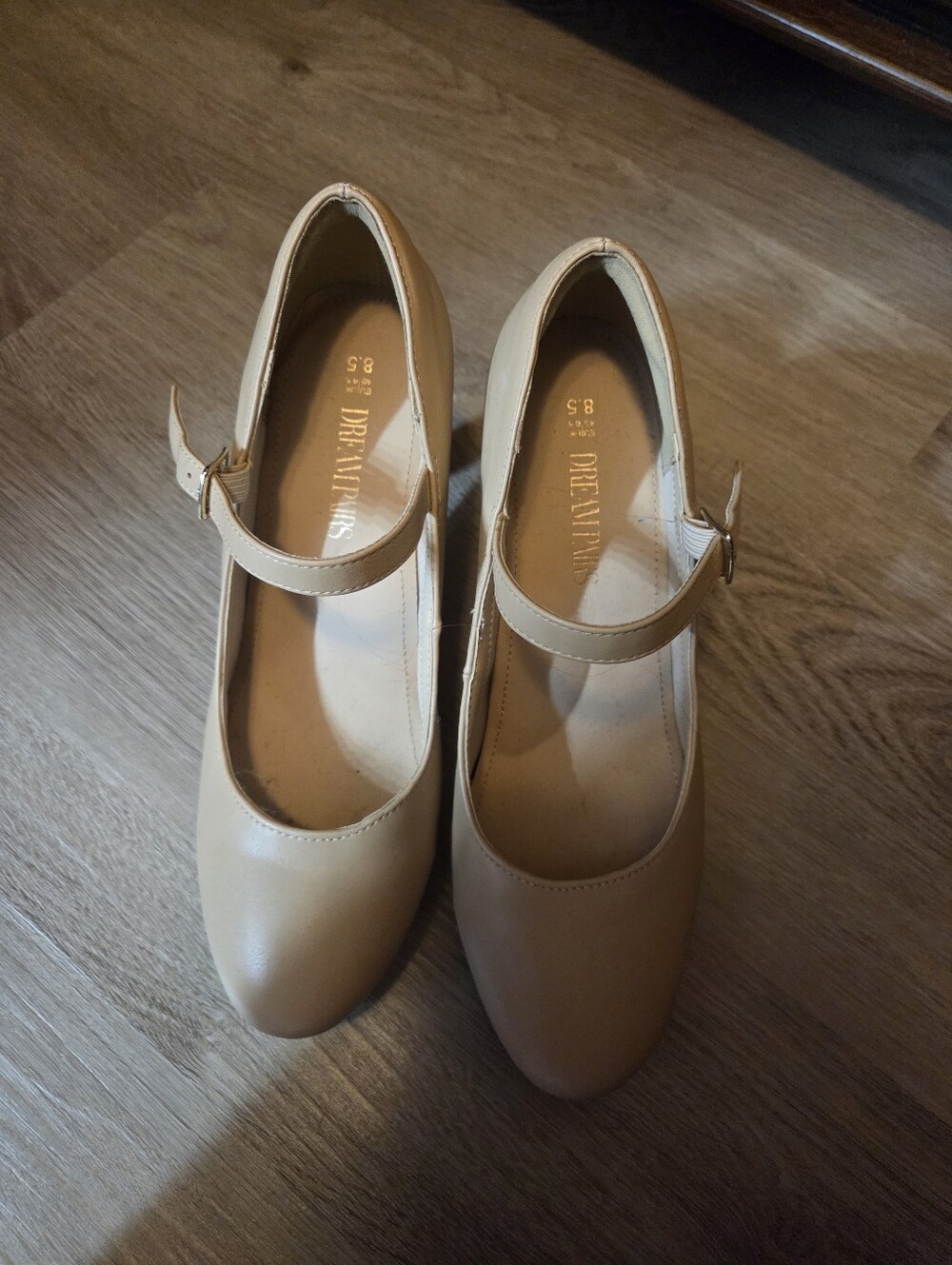Dream Pairs Beige Mary Jane Heels with Buckle Strap